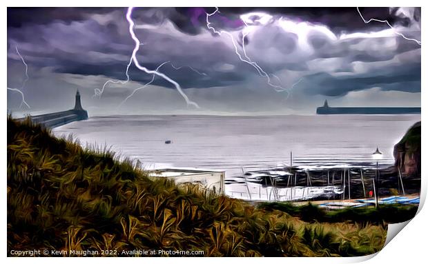 Abstract Version Of North And South Shields Piers Mouth Of The Tyne Print by Kevin Maughan