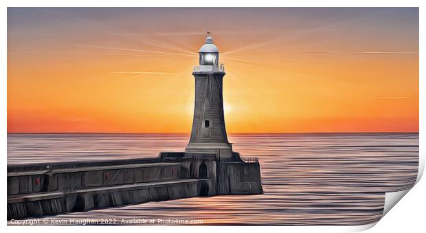 Tynemouth Lighthouse North Pier (Digital Art) Print by Kevin Maughan