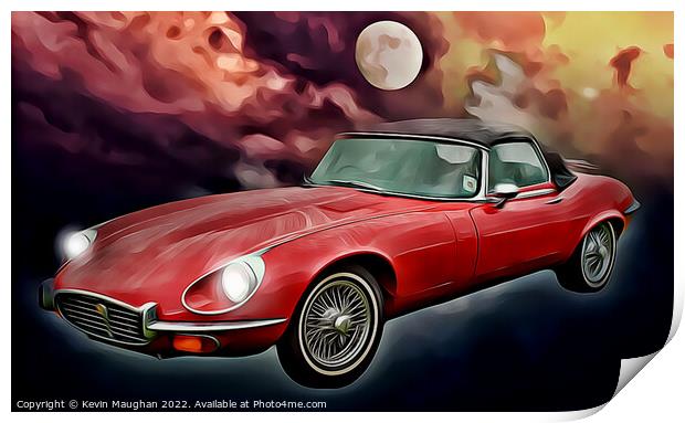 E-Type Red Jaguar (Digital Art) Print by Kevin Maughan