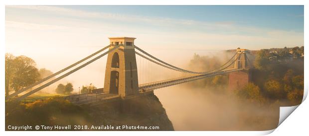 Clifton Suspension Bridge, Fog, Bristol, England Print by Tony Howell