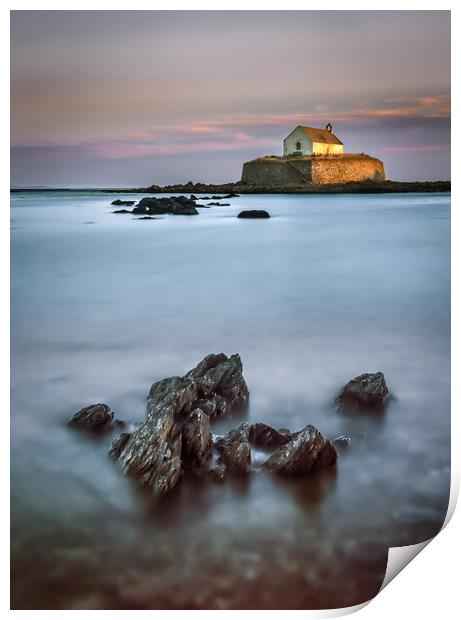 St Cwyfan's Church in the Sea, Anglesey Print by David Griffiths