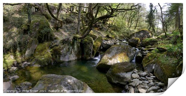 Rocky Stream, Artist Valley in Wales - Panorama  Print by Philip Brown