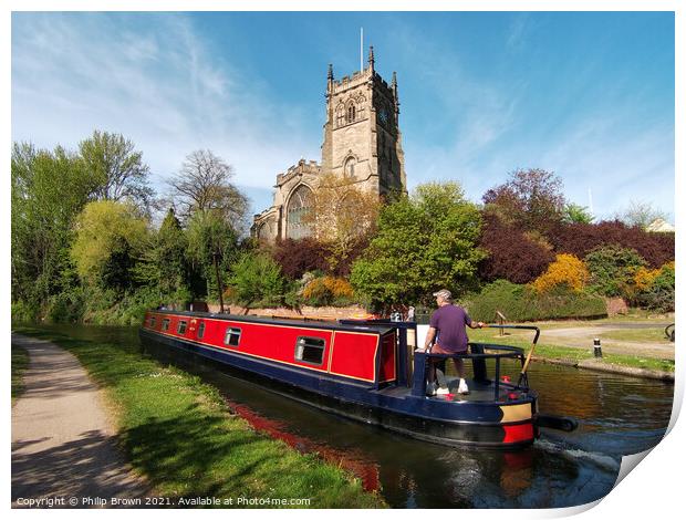 Narrowboat on Canal by St. Mary's Kiddermister Print by Philip Brown