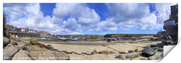Mousehole Harbour and Beach Panorama Print by Philip Brown