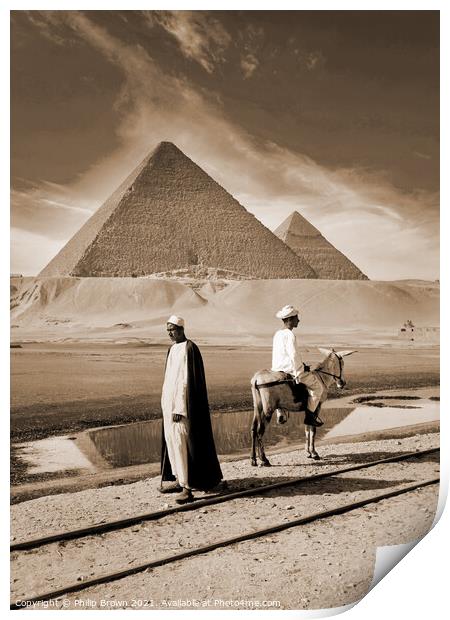 100 Year old sepia Egyptian Photo, Pyramids of Giz Print by Philip Brown
