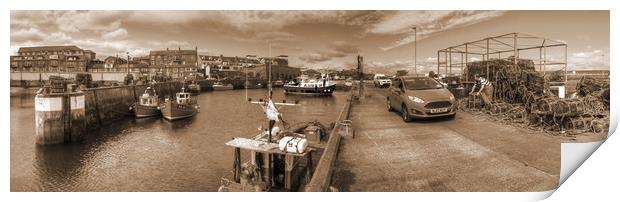 Fishing Boats at Seahouses Harbour - Sepia Version Print by Philip Brown