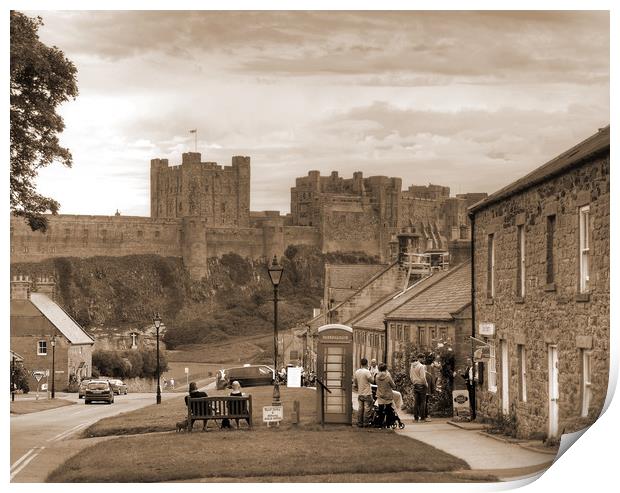 Bamburgh Village and Castle - Sepia Print by Philip Brown