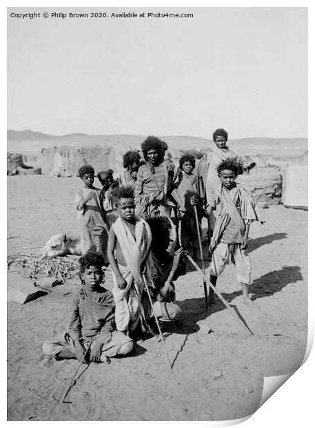 100 Year old Egyptian Photo, Group of Bisharin men Print by Philip Brown