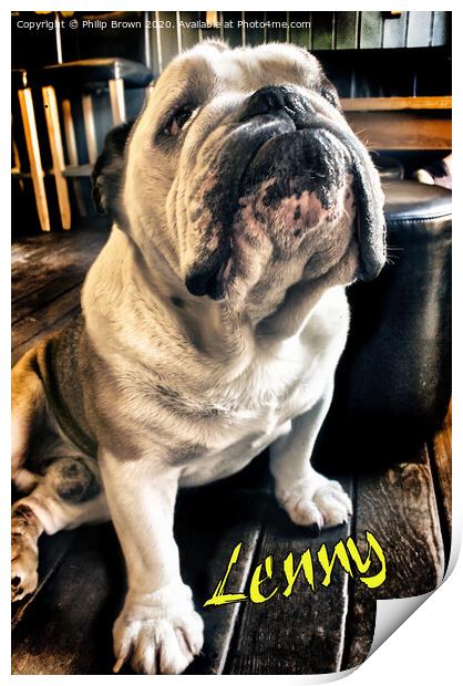 Lenny the Bulldog sitting in a Pub, Colour Version Print by Philip Brown