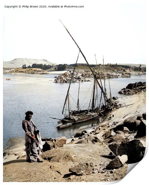 100 Year old Egyptian Photo, The Elephantine Island,, Colorized Print by Philip Brown