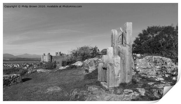 Harlech Castle Panorama, B&W Print by Philip Brown