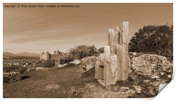 Harlech Castle Panorama, Sepia Print by Philip Brown