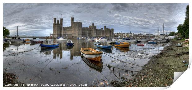 Caernarfon Castle and Harbour - Colour Panorama Print by Philip Brown