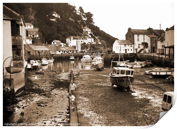 Polperro in Cornwall, around 1988 - Sepia Print by Philip Brown