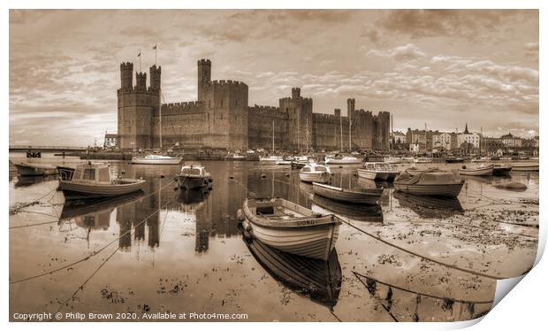 Caernarfon Castle and Harbour Panorama Print by Philip Brown
