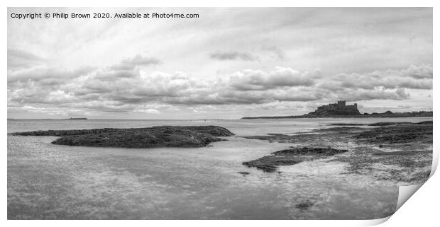 Bamburgh Castle from the Beach, B&W Panorama Print by Philip Brown