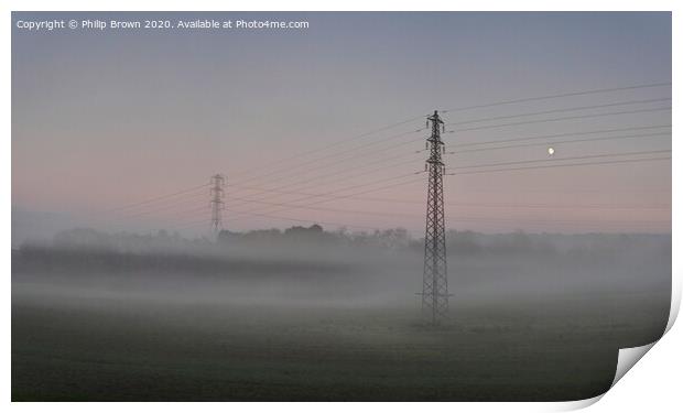 Misty Pylons with Moon_Panorama 4 Print by Philip Brown