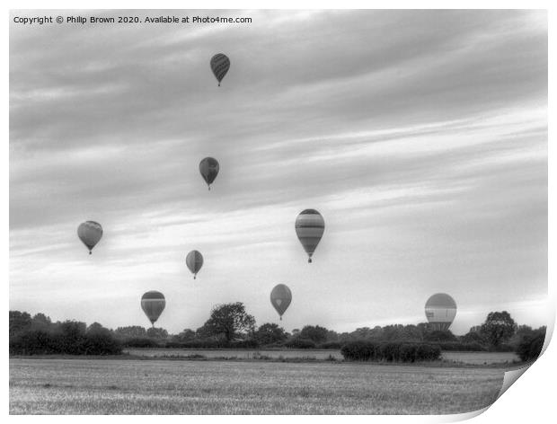 Hot Air Balloons Over Wiltshire Print by Philip Brown