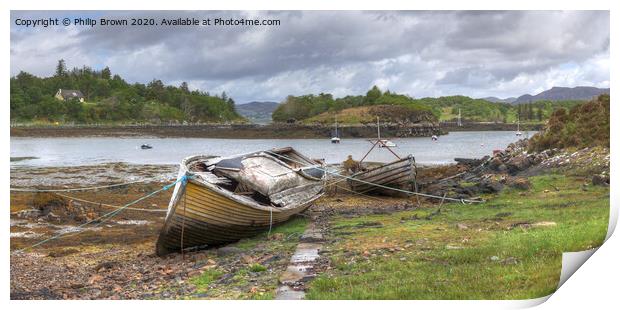 Old derelict boats at Badachro, Scotland, Panorama Print by Philip Brown