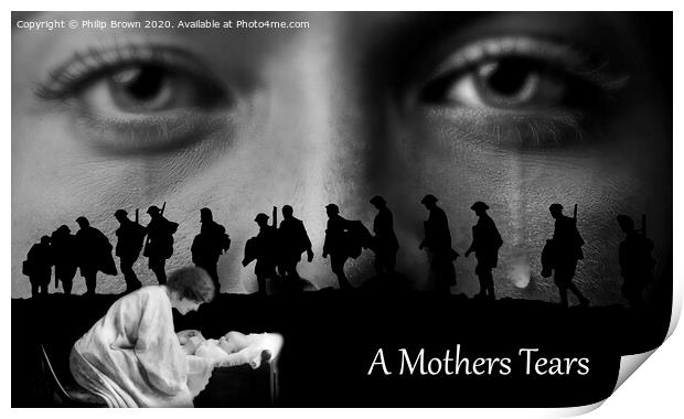 A Mothers Tears, Black and White Version Print by Philip Brown