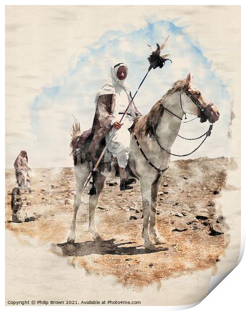 Bedouin man mounted on horse, Egypt, 1898 Watercol Print by Philip Brown
