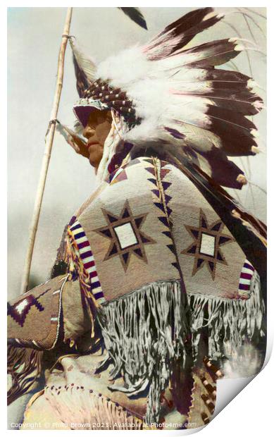 1899 Tribal Chief with Headdress, Restored & Color Print by Philip Brown