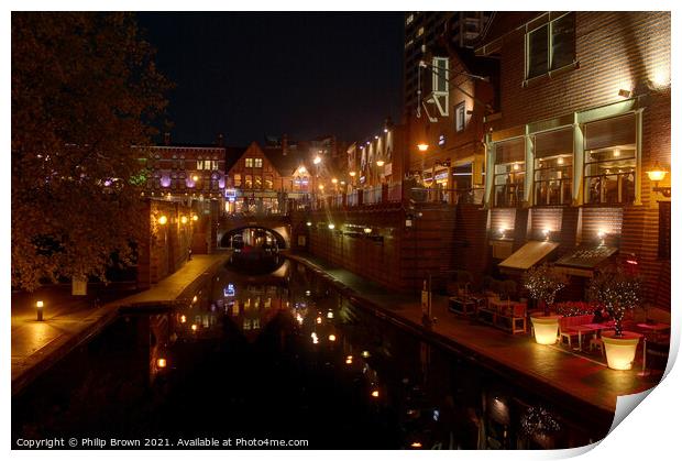 Birmingham Canals at Night 004 Print by Philip Brown