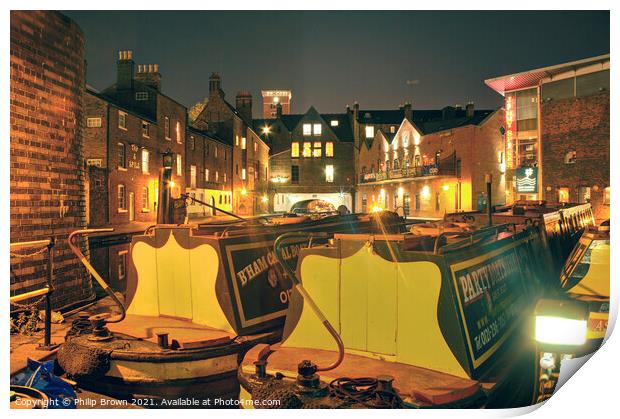 Birmingham Canals at Night Print by Philip Brown