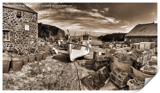 The Fisherman`s Cove and Harbour at Cadgwith in Cornwall Print by Philip Brown