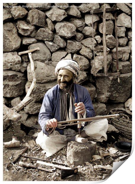 Village Carpenter. making plows from 1898 to 1919 Restored & Colorized Print by Philip Brown