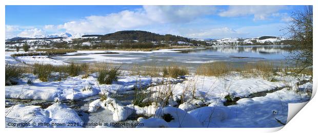 Snow on Lake Bala in Wales, UK - Panoramic Print by Philip Brown
