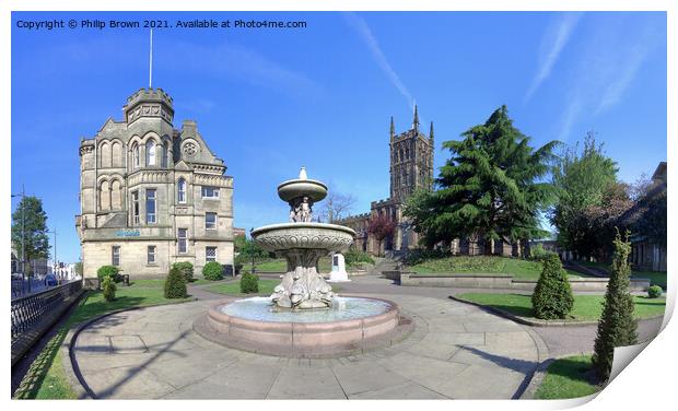 St Peters Gardens and Fountain, Wolverhampton, UK Print by Philip Brown