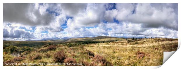 Acroos to The Rhinogs Mountain Range, Wales Print by Philip Brown