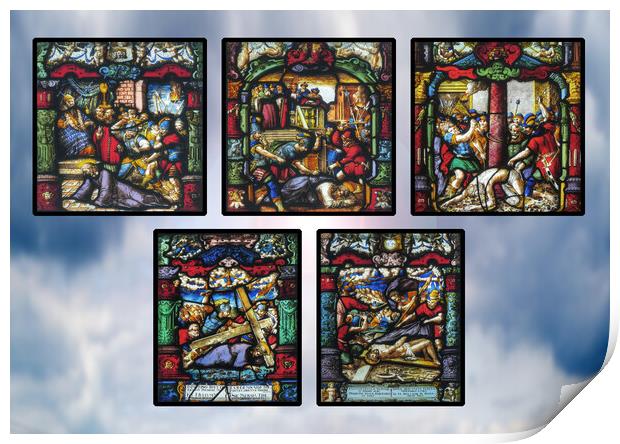 Late 16th Century Stained Glass Panels against Sky Print by Philip Brown