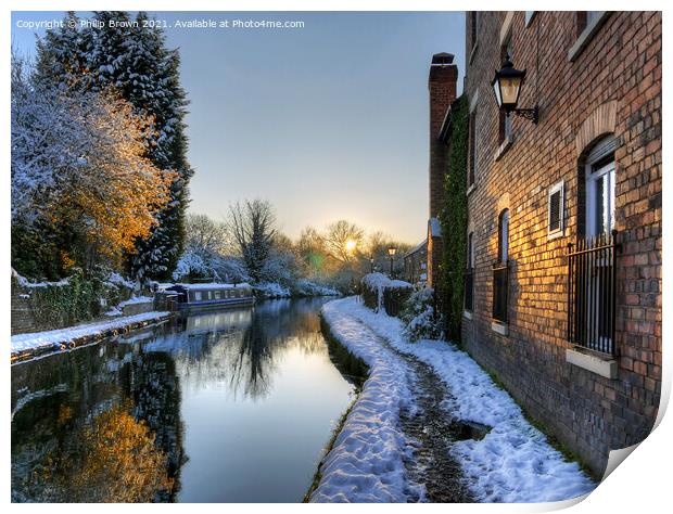 Canal in Winters Snow, Wolverhampton Print by Philip Brown