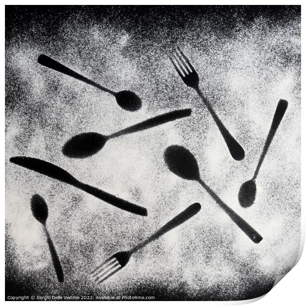 the imprint of some cutlery Print by Sergio Delle Vedove