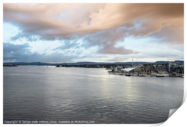 Oslo fjord in Norway at sunset Print by Sergio Delle Vedove