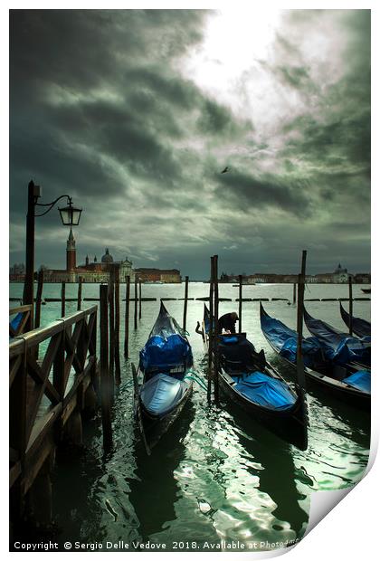 Gondolas on the lagoon in Venice Print by Sergio Delle Vedove