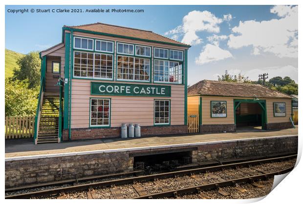 Corfe Castle train station Print by Stuart C Clarke