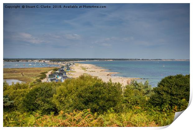 Mudeford Sandbank beach huts Print by Stuart C Clarke