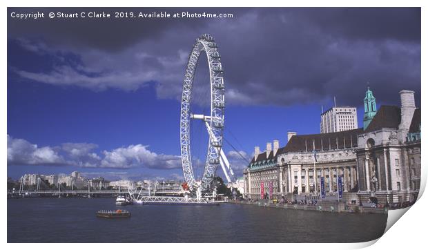 London Eye, South Bank, London Print by Stuart C Clarke