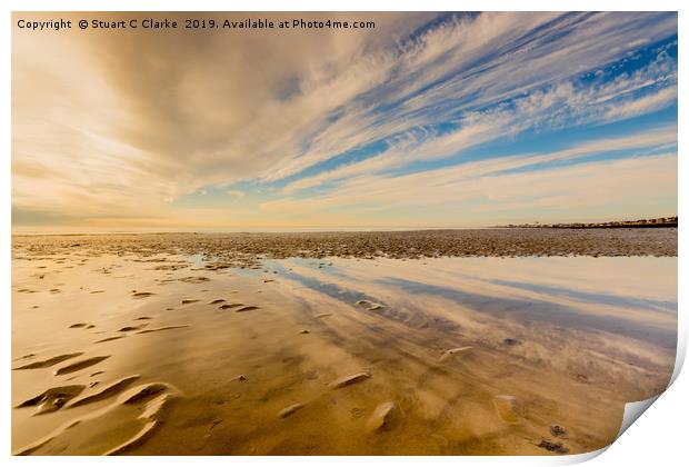 Low tide beach reflections Print by Stuart C Clarke