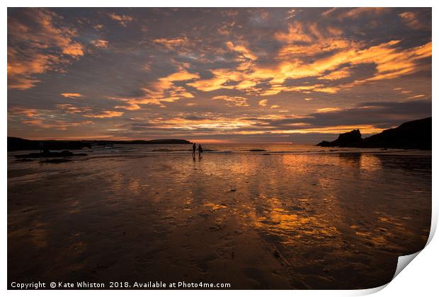Fiery Sunset At Trevone Bay Print by Kate Whiston