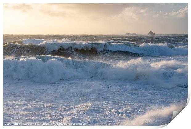 Sun on Stormy Waves Print by Kate Whiston