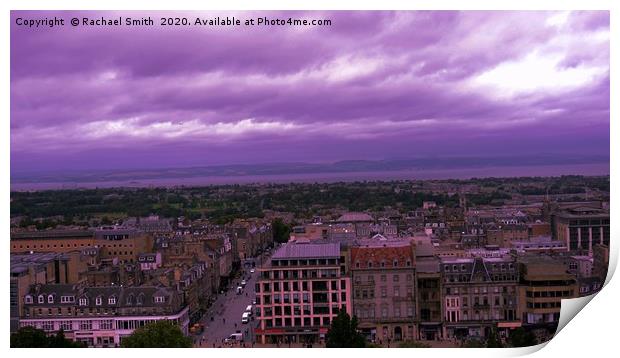 Purple sky over Ediburgh Print by Rachael Smith