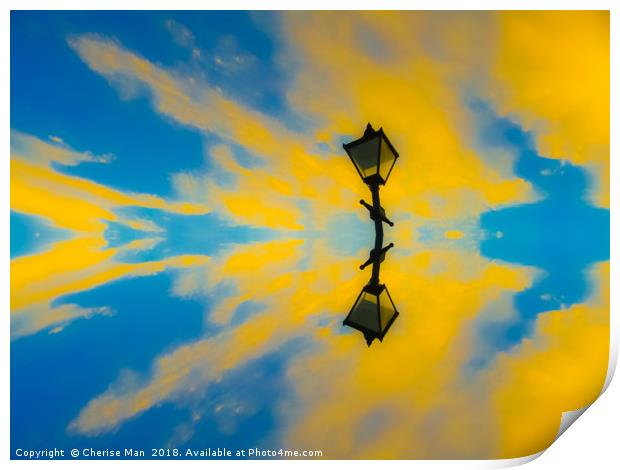 HD Yellow And Blue Watercolour Sky Seeing Double  Print by Cherise Man