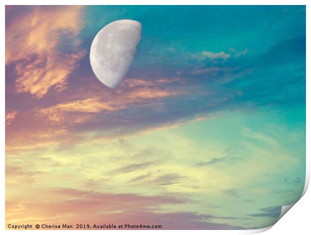 Macro half moon pastel sky Print by Cherise Man