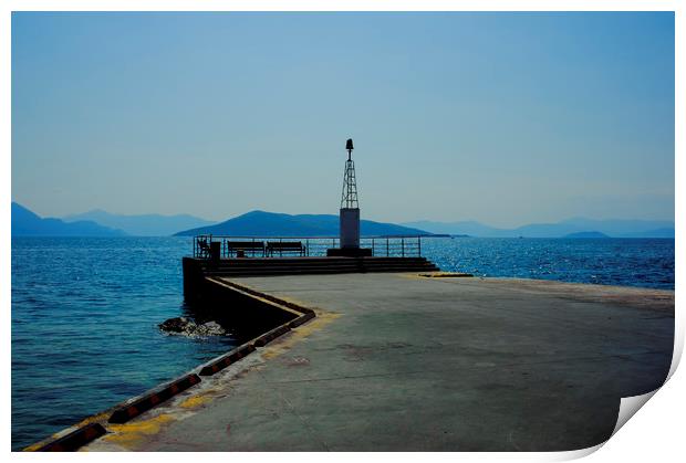 Lighthouse on Aegina Pier Print by Cassi Moghan