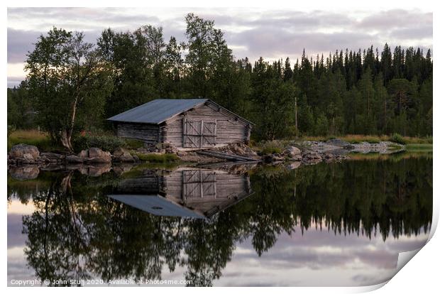 Boathouse on a Swedish lake Print by John Stuij