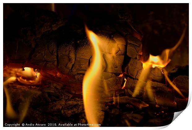 Open flame in fireplace Print by Andis Atvars